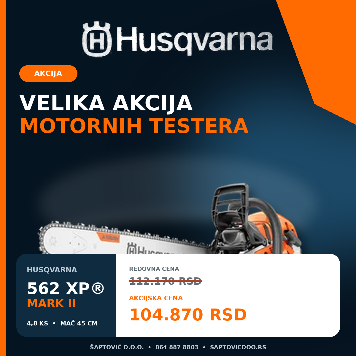Akcija Husqvarna motornih testera — modeli, redovne i akcijske cene